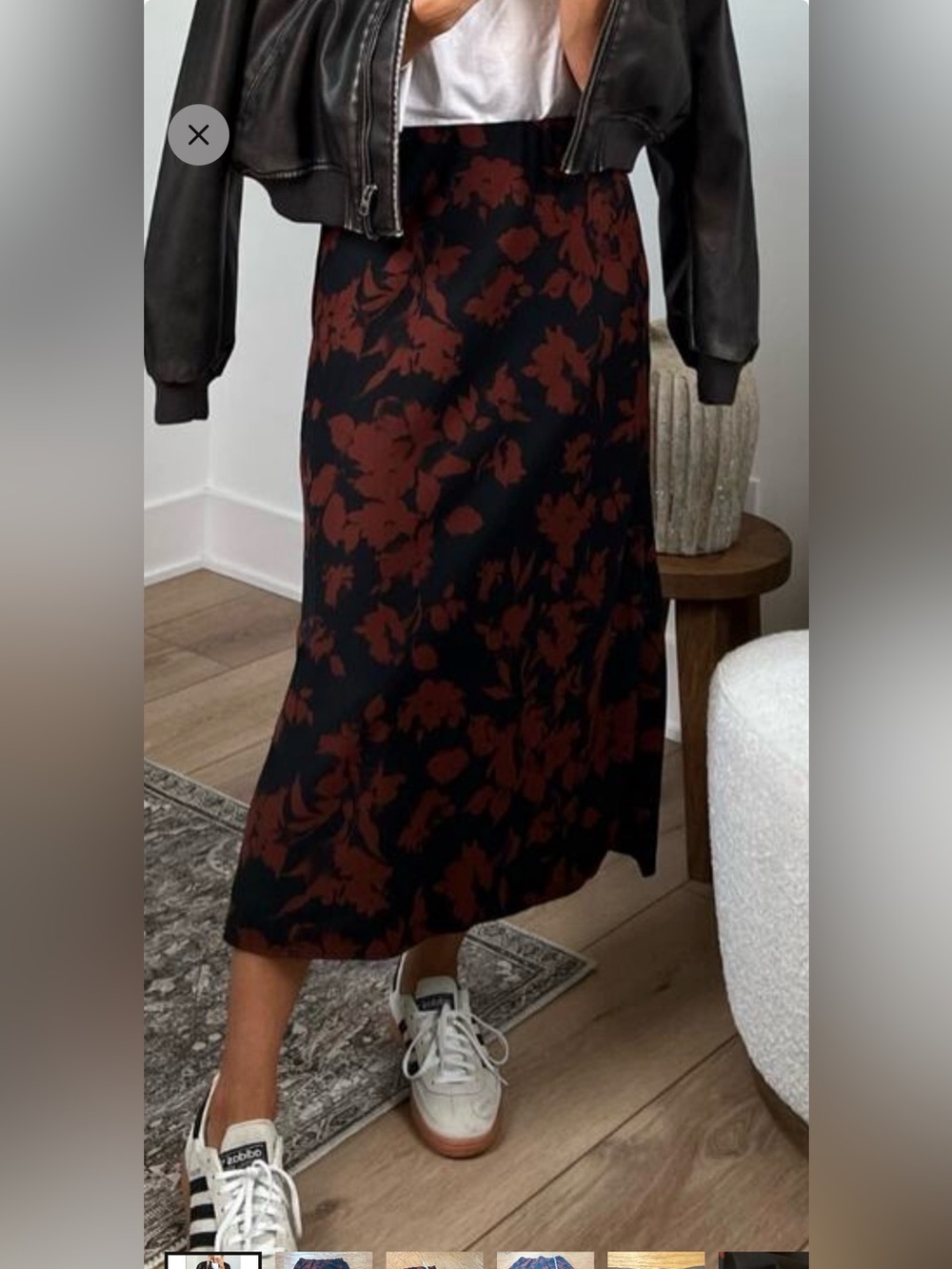 Abercrombie & Fitch Black Midi Skirt with Red Floral Print